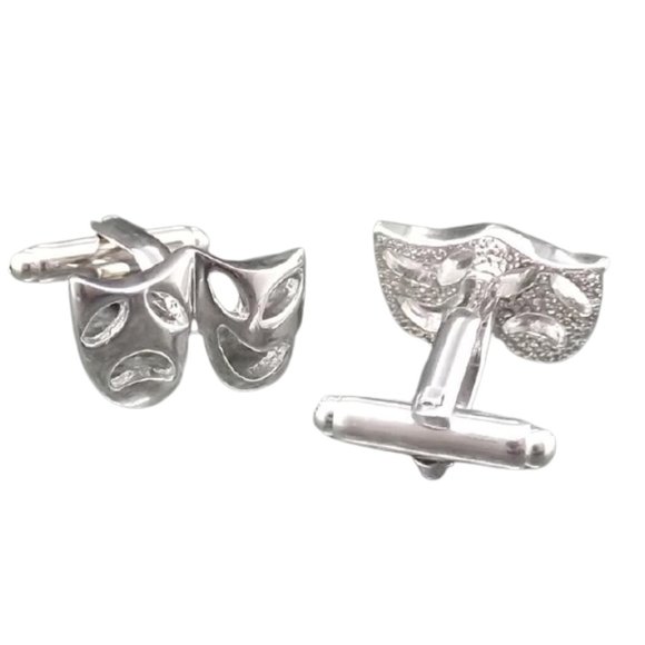 Silver Tragedy/Comedy Masks (Theater) Cuff Links - Picture 3 of 6